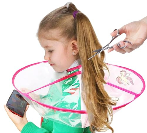 GUSTO Hårklippning frisör cape barn barberrock med genomskinligt fönster barn frisör Cape upp till 12 år och vuxna, Enhörning Rosa, M