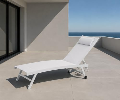 Gardissimo Sonnenliege Elli Aluminium-Gartenliege, Gestell Weiß, Bezug Weiß | 5fach verstellbare Rückenlehne, Formschön
