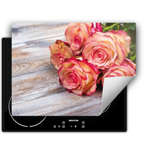 DarHaus Copri piano cottura induzione 80x52 cm copertura per piano cottura vinile - Rose - legno