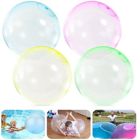 4 stycken stora vattenbubbelbollar vattenboll transparent hoppballong, uppblåsbara vattenballonger, magiska bubbelbollsballonger, strandträdgårdsboll, mjuk gummiboll, fest utomhus (stor storlek)