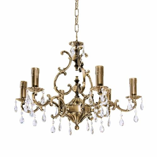 Licht-Erlebnisse Kronleuchter Kristall Messing Ø 65 cm H: max. 114 cm verstellbar 6-armig E14 in Bronze hell glänzend Pendelleuchte Esszimmer Hängelampe Wohnzimmer