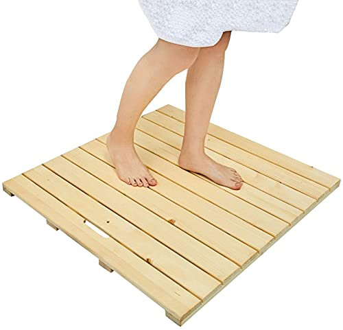 Rechteckige quadratische Badematte aus Holz, rutschfeste Fußpedal-Duschauflage/wasserdichte Bodenmatte, Badewannenmatten mit Gitterrosten aus Naturholz, anpassbare Größe (60 cm × 80 cm)