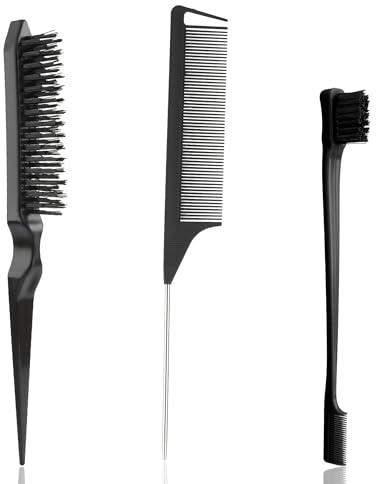Kit Peine Peinar Cabello,Cepillos Clean Look,Cepillo Clean Look,Cepillo De Burlas,3 Piezas Cepillo Para Clean Look,Cepillo Y Peine De Doble Borde,Cepillo Para El Clean Hair,Peine De Cerdas(Negro)