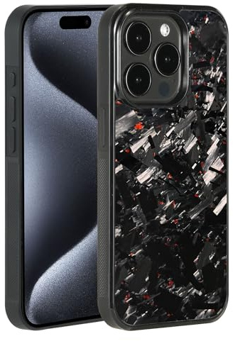 Molzar Grip Series for iPhone 15 Pro Case with Real Forged Carbon Fiber, Grippy Edges Design, Works with Qi-certified Chargers, Compatible with iPhone 15 Pro, Glossy Black/Red