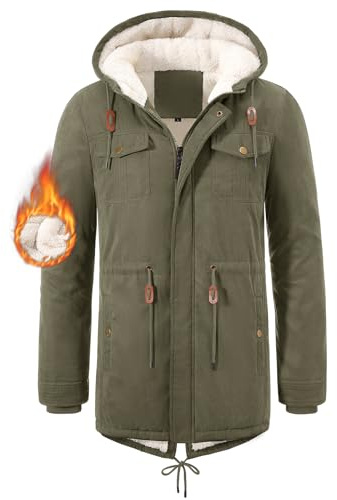 Vijamiy Parka Uomo Invernale Giubbotto Foderato in Pile Antivento e Caldo Cappotti Lungo Giacca con Cappuccio Giacconi Multitasche alla Moda(Verde Esercito,XL)