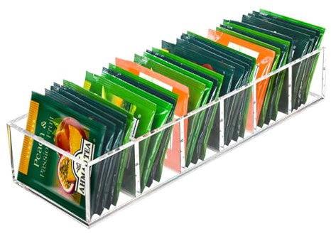 Tasybox Tea Bag Organizer, Acrylic Tea Bag Holder, Clear Small Tea Packet Storage Box for Drawer, Countertop, Pantry, Kitchen, Cabinet, Shelf, 1 Pack