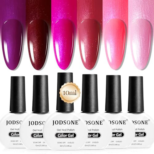 JODSONE 10ml Red Glitzer Gel-Nagellack Set (6 Farben), Glitter Rose Red Gel Nail Polish, Glitzer Fuchsia Nagellack, Glitter Art für Nägel und Salons, UV-Lampe erforderlich.