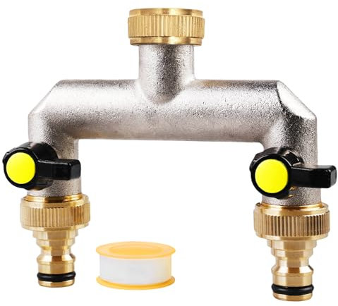Distributeur D'eau 2 Voies en Laiton, Robinet Double Sortie, Vanne avec Adaptateur 3/4 Pouce pour Régler et Arrêter le Débit D'eau
