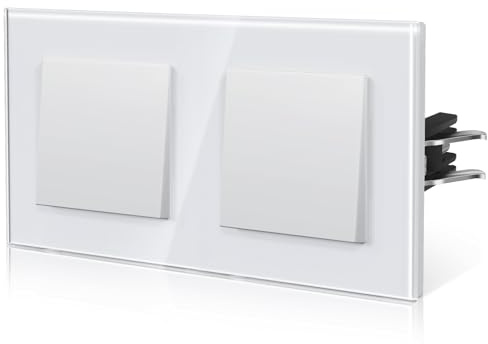 BSEED Lichtschalter Unterputz aus Glas,Normaler-Taste Schalter,Wechselschalter mit Krallen,Einfach Montage,10 Amp 250 V,NEU E-Serie,Doppelt 1 Fach 1 Weg,157mm Weiß