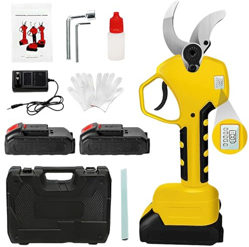 Sécateur Électrique Sans fil avec Écran, 40mm Sécateur électrique Professionnel avec 2 Batteries, sécateur à batterie, pour la taille, le jardinage, les arbres fruitiers et le vignoble