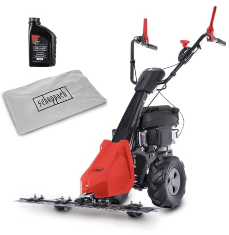 Scheppach Benzin Balkenmäher BMS200-88 | 880mm Schnittbreite | Schnitthöhe 30-60mm | 5,7PS / 196ccm | für Rasenflächen bis 3000m² | Rasenmäher mit Radantrieb | Hochgrasmäher inkl. Öl & Abdeckhaube