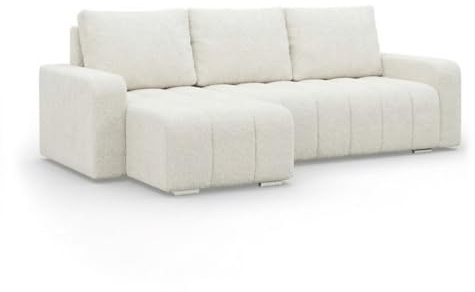 Mebligo - Ecksofa mit Schlaffunktion und Bettkasten 237 cm Breit Abrielle, Couch Wohnzimmer Links oder Rechts Schlafsofa mit Bonellfederkern, Boucle Sofa Cremefarben (Abriamo 04)