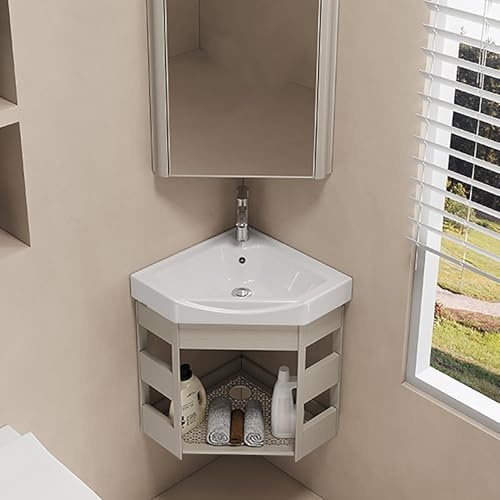 Hynbdees wandmontiertes keramikwaschbecken，Eckwaschbecken mit Unterschrank,freistehendes waschbecken,waschbeckenunterschrank kleines waschbecken,Für Badezimmer, Waschküchen khaki-43 * 43