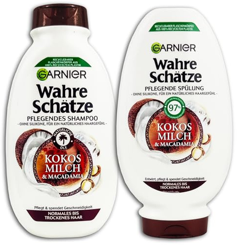 2 hårvårdsset Garnier sanna skatter kokosmjölk & macadamia schampo balsam 250 + 200 ml