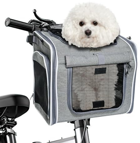Hundekorb Fahrrad Vorne, 4 in 1 Hundefahrradkorb Erweiterbarer, fahrradkorb Hund bis 7kg mit Kissen, Haustier-Tragerucksack mit 4-offenen Türen und 4 Mesh Fenster für kleine Hundekatzen