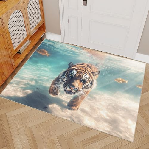 Generisch Teppich Wohnzimmer 180X240 Motiv Tiger Anti-Rutsch Kurzflor Weich Waschbare Fußmatte,Teppich Modern Für Kinderzimmer Schlafzimmer Küchen Indoor Wohndeko,RSK1044
