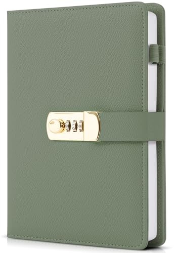 Aesthetic Diary with Lock – Beautiful Leather Journal with Easy to Change Code Lock & Refillable Pages – Quality Planner for Women with Bookmark & Pen Holder to Securely Protect Thoughts & Memories