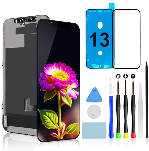 Écran Pour iPhone 13, 6,1 LCD FHD Kit Remplacement Tactile Numériseur | Écran COF Full HD, Tactile Fluide, Face ID, Compatible lunettes, Inclus Outils Précis,Verre Protecteur et Joint Étanche