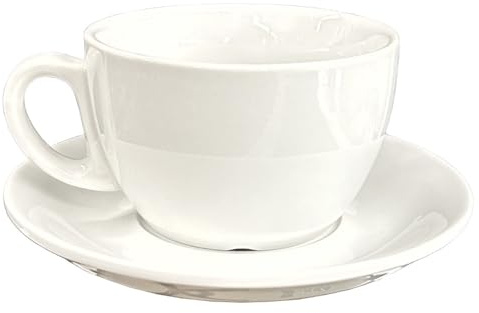 Porcelain Cappuccino, Coffee, Tea Cup and Saucer Set, 350ml, White, Set of 12 (12 Cups & 12 Saucers)