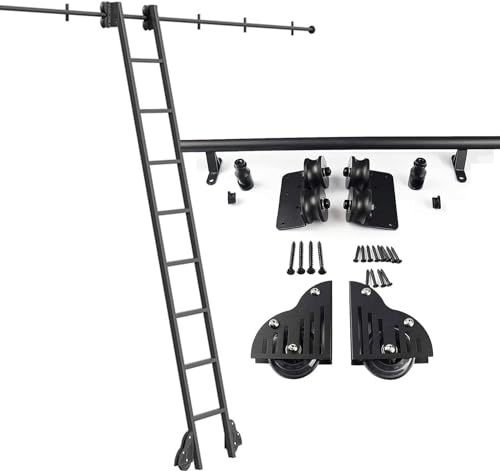 Kit ferramenta per Porta Scorrevole da 16 Piedi - Sistema di binari in Ferro Nero al Carbonio con rulli in Tubo Tondo per Uso in Biblioteca e in casa (Scala Non Inclusa)