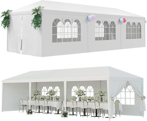 Tonnelle blanche – 3 m x 9 m, imperméable et résistante aux UV, montage facile, chapiteau à 8 côtés pour mariages et événements en plein air, auvent de fête portable pour toutes les occasions