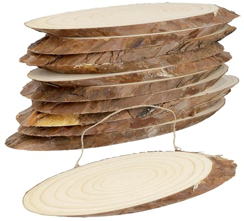 FUNSUEI 10 Stück Oval Holzscheiben 25cm Durchmesser, Ovale Baumscheiben Deko, Unvollendete Holzscheiben zum Basteln Naturholzscheiben für DIY Handwerk