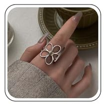 Aneneiceera Vintage Hueco Filigrana Flor Envoltura Anillos De Plata De Metal Exagerar Anillo De Flores Grandes Pétalos Dedo Anillos Ajustables Nudillo Anillo De Joyería De La Mano Para Las Mujeres