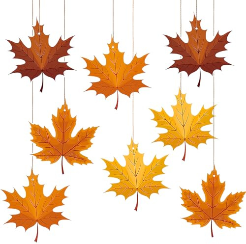 8 Stück Herbst Dekoration,Anhänger Ahornblatt 16 cm,Blätter Hängedekoration,Herbstdeko zum Aufhängen mit 3 m Hanfseil,Herbstdeko Fenster,Thanksgiving Erntedankfest,Kinderzimmer Deko,Fensterbilder