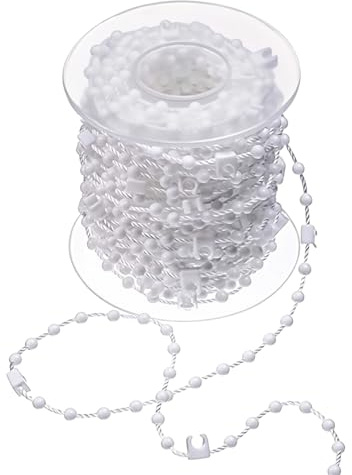 1Pcs 20M Long 200 Clips Vertical Blind Bottom Chain,for 3.5 Inch/ 89mm Slats,Vertical BlindChain,Vertical Blinds Repair Parts,Vertical Blind Weights Chain Accessories (White)