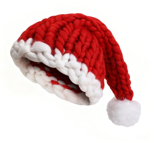 TAGVO Weihnachtsmütze Nikolausmütze Damen Herren Stricken Weihnachtsmann Mütze Erwachsene Rote Santa Mütze ffür Weihnachtsfeiern Und Heiligabend