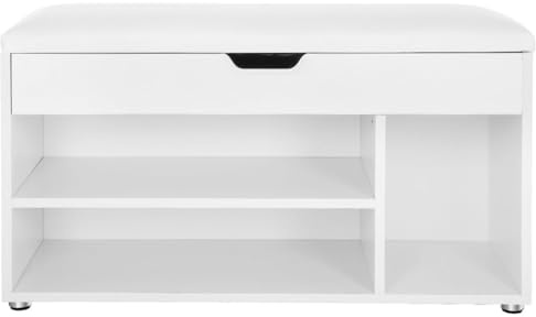 Helloshop26 Banc de Rangement à Chaussures avec Coussin Confortable 3 Compartiments Coffre Banquette avec Assise 2 étages 80 x 30 x 44 cm Meuble d'entrée Charge maximale 150 kg Blanc 12_0004132