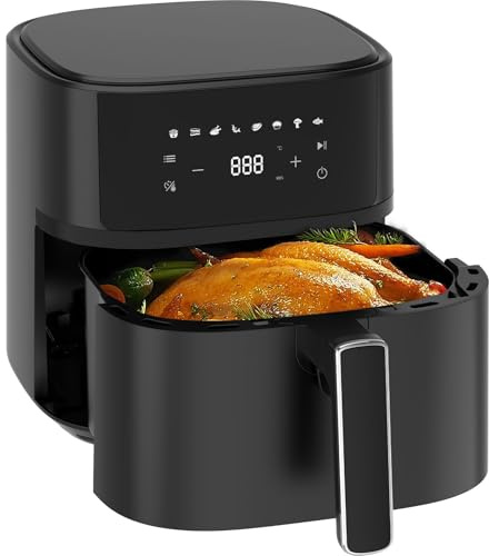Dewelling 6,5 L XL luftfritös, 1 700 W, tyst oljefri fritös med 8 program, LED-pekskärm, metallmatlagningskammare, kompakt och lätt att rengöra, airfryer för familjer