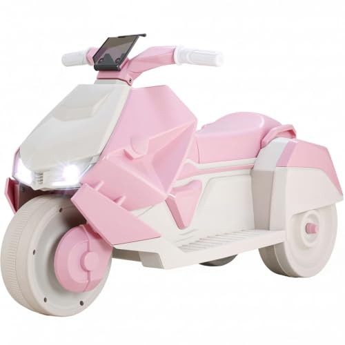 MAMIZO Moto électrique Enfant, Tricycle électrique à Double Moteur, 92 x 42 x 56 cm, avec Musique, pédales, Phare, Port USB, 3 km/h, Max 30 kg, pour Enfants 3-6 Ans, 3 pcs Roues, Rose