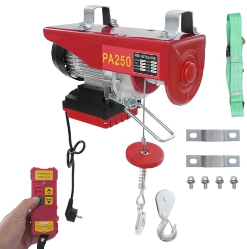 DHQCQL Seilwinde Elektrisch 220V, Elektrische Seilwinde Tragfähigkeit 250kg/400kg/600kg/1000kg, Hubhöhe 6/12m, Hubgeschwindigkeit 10m/min, IP40 Elektrohebezeug für Garage Lagerhäuser (550W-250kg)