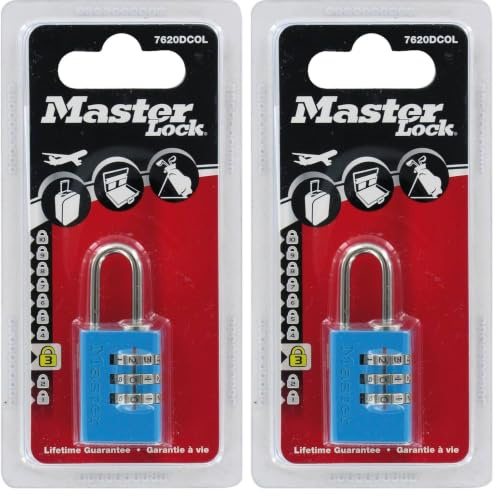 Master Lock 7620EURDCOLCC Cadenas à Combinaison Programmable en Aluminium, Couleur Aléatoire, 2 x 5,5 x 0,9 cm (Lot de 2)