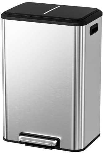 Clevich Poubelle de cuisine - 40 l - Avec couvercle - Poubelle à pédale de 40 l - En acier à fermeture douce - Avec seau intérieur - Pour cuisine, salle de bain, bureau - Argenté