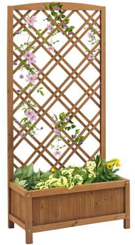 Outsunny Garden Planter with Trellis, Wooden Raised Bed, 60 x 30 x 122.5 cm | Outdoor planter box for vegetables, herbs and flowers, brown
