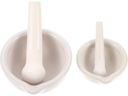 TOYANDONA 2 Set Mortaio e Pestello in Ceramica Resistente Ciotole Ergonomiche per Macinare Spezie Erbe e Medicine in Cucina Domestica Facile da Usare e Conservare