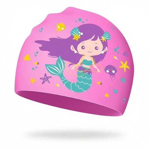 QIANSSE Silicone Kids Swimming Cap | Waterproof Cute Pattern Swim Hats for Girls Boys Swim Caps for Pool or Beach