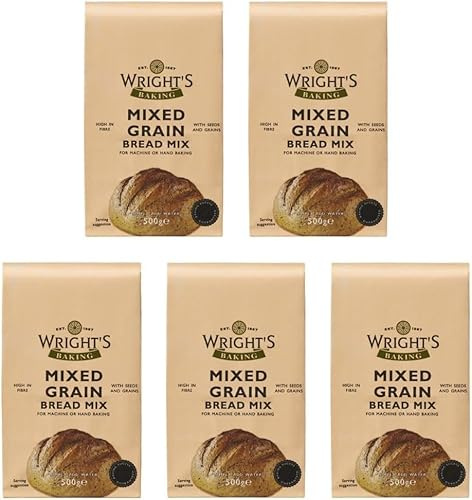 Wrights Mixed Grain Bread Mix 500g, Pack Of 5, Mixed Grain is a complete bread mix with nine different grains and seeds that gives it its distinctive taste For Machine or Hand Baking