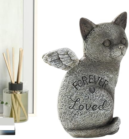 Minnessten för katt Hartsstaty Gravmarkör Katthuvud | Inomhus Figurin för Gravsten för Kontor Kaféer Bokhandlar Bokhyllor Inomhus Trädgård