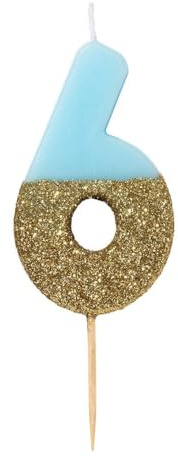 Talking Tables Geburtstagskerzen | Kerzen für Geburtstagskuchen | Kerzen Blau | 6 Geburtstagskerze Cake Topper | Gold Glitzer und Blau, Multifarbe, Height 8cm, 3, BDAY-CANDLE-BLU-6