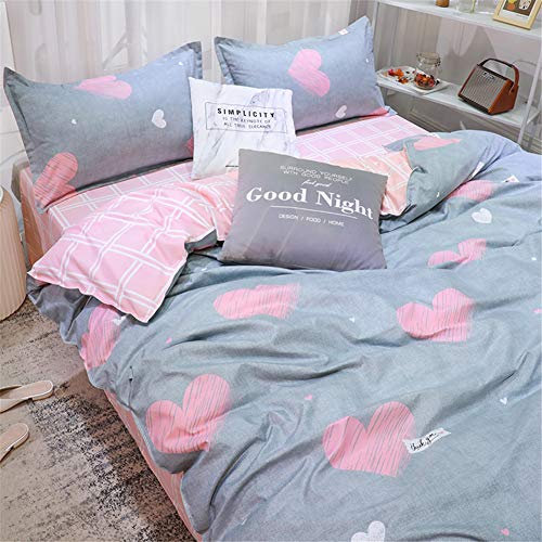 Treer Bettwäsche Set Liebe, 4tlg Mikrofaser 1 Reißverschluss Bettbezug Set, 2 Kopfkissenbezüge und 1 Bettlaken Bequem Atmungsaktive Hypoallergen Weich Gemütlich (200 * 230cm,Rosa grau)