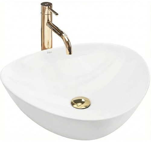 Rea Waschbecken Waschtisch Aufsatzwaschbecken Keramik Handwaschbecken Aufsatz Waschschale Oval 43x47 Weiß