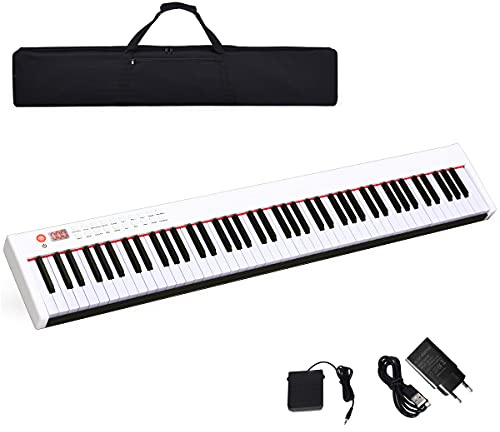 COSTWAY Piano Numérique 88 Touches, Clavier Électronique Portable avec Touches Lestées, Fonction Bluetooth, Interface MIDI, Haut-Parleurs et Pédale de Sustain, pour Enfants et Adultes (Blanc)