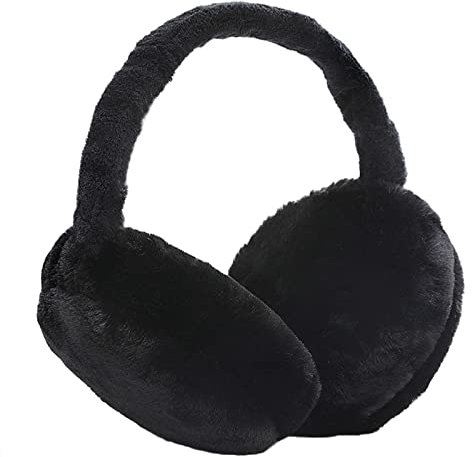 IHCEMIH Ear Muffs, Women Earmuffs Winter Accessories Fluffy Plush Foldable Adults Outdoor Thermal Ear Warmer Skiing Running Ears Covers Protector from Wind Cold Gift for Girls Ladies Black