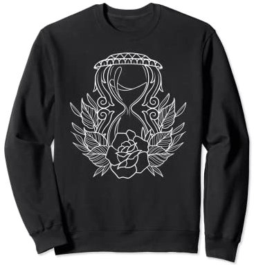 Amerikanische traditionelle Sanduhr mit Rosenumriss-Tattoo Sweatshirt