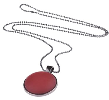 Adi-Modeschmuck lange Damenkette 'Freya', 25mm Polaris Cabochon in einem schwarzen Anhänger, zarte schwarze Kugelkette, handgefertigt in Berlin (Bordeaux)