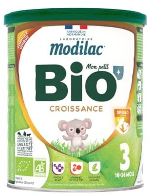 Modilac Latte in polvere per bambini Bio+ Crescita - Latte francese ricco di acidi grassi essenziali, certificato AB, prodotto in Francia senza olio di palma - 12-36 mesi - 800 g