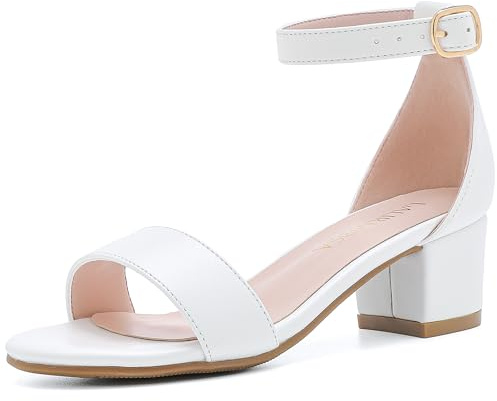 LAURMOSA Girls White Dress Shoes Kids High Heels Flower Girls First Communion Shoes for Wedding Church Easter Open Toe Size 3 Heels for Tween Dress Sandals Party(L1008PWhite 3)